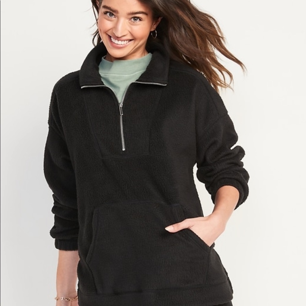 Cozy Sherpa Half-zip Tunic Sweatshirt For Women 3x